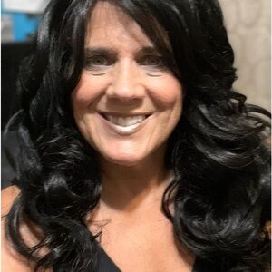 HR long black layered curls, lace front uncut